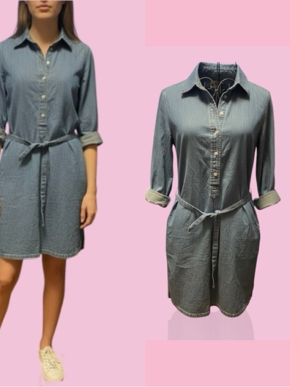 Logo by H&M Classic Denim Shirt Dress in Light Blue - Casual Tie-Waist